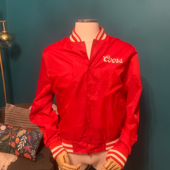 Brixton x Coors Banquet Beer Men's Bomber Varsity Track Jacket Red Small - Picture 1 of 10